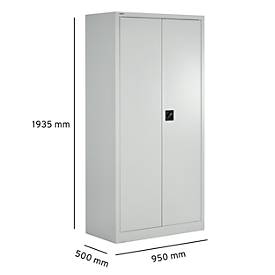 Schäfer Shop Select Materialschrank MSI 2509, 5 OH, 4 Zwischenböden, Zylinderschloss, B 950 x T 500 x H 1935 mm, weißaluminium RAL 9006/weißaluminium RAL 9006