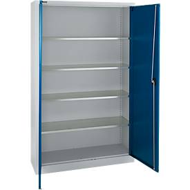 Schäfer Shop Select Materialschrank MSI 2512, 5 Ordnerhöhen, 4 Zwischenböden, Zylinderschloss, B 1200 x T 500 x H 1935 mm, lichtgrau/enzianblau