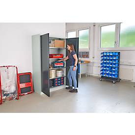 Schäfer Shop Select Materialschrank MSI 2512, 5 Ordnerhöhen, 4 Zwischenböden, Zylinderschloss, B 1200 x T 500 x H 1935 mm, weißaluminium RAL 9006/anthrazitgrau RAL 7016