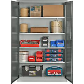Schäfer Shop Select Materialschrank MSI 2512, 5 Ordnerhöhen, 4 Zwischenböden, Zylinderschloss, B 1200 x T 500 x H 1935 mm, weißaluminium RAL 9006/anthrazitgrau RAL 7016
