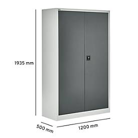 Schäfer Shop Select Materialschrank MSI 2512, 5 Ordnerhöhen, 4 Zwischenböden, Zylinderschloss, B 1200 x T 500 x H 1935 mm, weißaluminium RAL 9006/anthrazitgrau RAL 7016