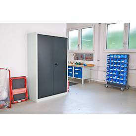 Schäfer Shop Select Materialschrank MSI 2512, 5 Ordnerhöhen, 4 Zwischenböden, Zylinderschloss, B 1200 x T 500 x H 1935 mm, weißaluminum RAL 9006/anthrazitgrau RAL 7016