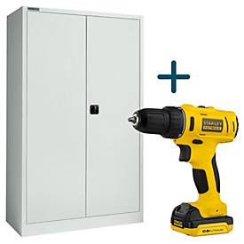 Schäfer Shop Select Materialschrank MSI 2512 S, 4 Böden à 100 kg, RAL 7035, gratis Stanley FATMAX FMC011S2