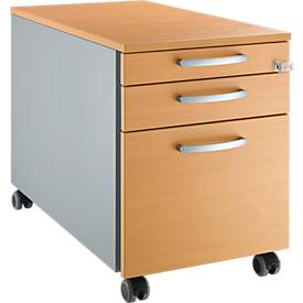 Schäfer Shop Select mobiele sokkel 126, 1 lade, HR & keukengerei uittrekbaar, ronde grepen, wit/aluminium/beuken decor