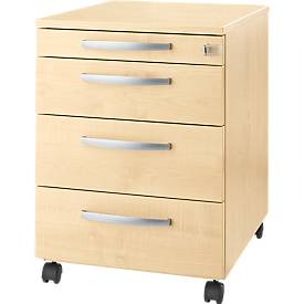 Schäfer Shop Select mobile pedestal LOGIN, 3 drawers, 1 utensil drawer, central locking, W 432 x D 580 x H 595 mm, maple decor 