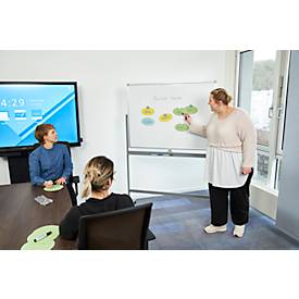 Schäfer Shop Select Mobiles Whiteboard, um 360° drehbare Tafel, weiß lackiert, Ablageschale, 4 Lenkrollen, B 1200 x H 900 mm