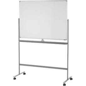 Schäfer Shop Select Mobiles Whiteboard, um 360° drehbare Tafel, weiß lackiert, Ablageschale, 4 Lenkrollen, B 1200 x H 900 mm