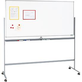 Schäfer Shop Select Mobiles Whiteboard, um 360° drehbare Tafel, weiß lackiert, Ablageschale, 4 Lenkrollen, B 1800 x H 900 mm