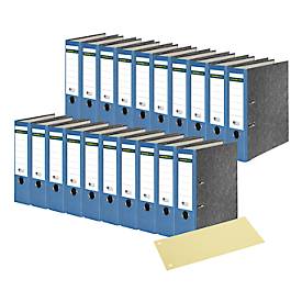 Schäfer Shop Select Ordner, A4, Rückenbreite 80 mm, Qualitäts-Hebelmechanik, Griffloch, 20 Stück, blau + gratis Trennstreifen, gelb, 100 Stück