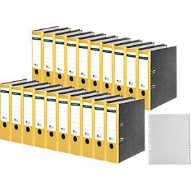 Schäfer Shop Select Ordner, DIN A4, Rückenbreite 80 mm, 20 Stück + GRATIS 1 PP-Ordner-Register A-Z, gelb