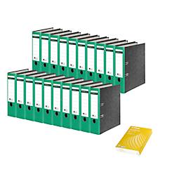 Schäfer Shop Select Ordner, grün, DIN A4, 80 mm, 20 Stück + GRATIS Kopierpapier