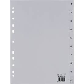 Schäfer Shop Select Ordnerregister, für DIN A4, numerisch, 10 Fächer, Polypropylen, grau