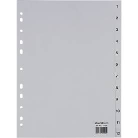 Schäfer Shop Select Ordnerregister, für DIN A4, numerisch, 12 Fächer, Polypropylen, grau