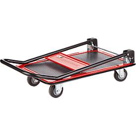 Schäfer Shop Select Plattformwagen 110L, faltbar, Stahl pulverbeschichtet, PUR-Räder, B 485 x T 710 x H 1000 mm, bis 220 kg, schwarz/rot