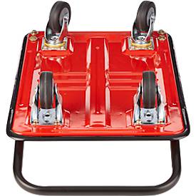 Schäfer Shop Select Plattformwagen 110L, faltbar, Stahl pulverbeschichtet, PUR-Räder, B 485 x T 710 x H 1000 mm, bis 220 kg, schwarz/rot