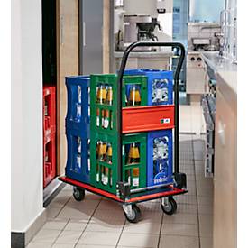 Schäfer Shop Select Plattformwagen 110L, faltbar, Stahl pulverbeschichtet, PUR-Räder, B 485 x T 710 x H 1000 mm, bis 220 kg, schwarz/rot