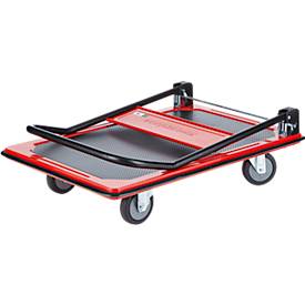 Schäfer Shop Select Plattformwagen 210B, faltbar, Stahl pulverbeschichtet, PUR-Räder, B 615 x T 880 x H 1000 mm, bis 370 kg, schwarz/rot