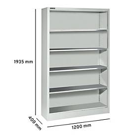 Schäfer Shop Select Regal AS 2412, mit 4 höhenverstellbaren Fachböden, B 1200 x T 400 x H 1935 mm, Stahlblech, lichtgrau