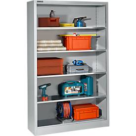 Schäfer Shop Select Regal AS 2412, mit 4 höhenverstellbaren Fachböden, B 1200 x T 400 x H 1935 mm, Stahlblech, weißaluminium RAL 9006