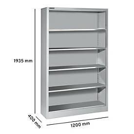 Schäfer Shop Select Regal AS 2412, mit 4 höhenverstellbaren Fachböden, B 1200 x T 400 x H 1935 mm, Stahlblech, weißaluminium RAL 9006