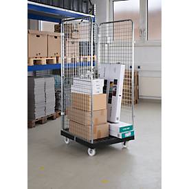 Schäfer Shop Select Rollbox ADB BASICline, 3-seitig, ohne Zwischenboden, bis 500 kg, Lenk- & Bockrollen, L 724 x B 815 x H 1800 mm, Stahl & Recycling-HDPE