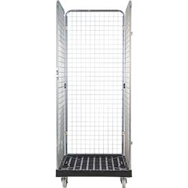 Schäfer Shop Select Rollbox ADB BASICline, 3-seitig, ohne Zwischenboden, bis 500 kg, Lenk- & Bockrollen, L 724 x B 815 x H 1800 mm, Stahl & Recycling-HDPE