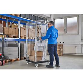 Schäfer Shop Select Rollbox ADB BASICline, 4-seitig, mit Tür, ohne Zwischenboden, bis 500 kg, Lenk- & Bockrollen, L 724 x B 815 x H 1800 mm, Stahl & Recycling-HDPE