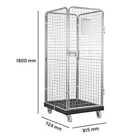 Schäfer Shop Select Rollbox ADB BASICline, 4-seitig, mit Tür, ohne Zwischenboden, bis 500 kg, Lenk- & Bockrollen, L 724 x B 815 x H 1800 mm, Stahl & Recycling-HDPE