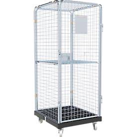 Schäfer Shop Select Rollbox ADB BASICline, 5-seitig, mit Tür & 1 festem Zwischenboden, bis 500 kg, Lenk- & Bockrollen, L 724 x B 815 x H 1810 mm, Stahl & Recycling-HDPE