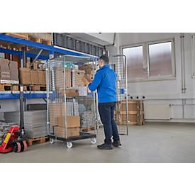 Schäfer Shop Select Rollbox ADB BASICline, 5-seitig, mit Tür & 1 festem Zwischenboden, bis 500 kg, Lenk- & Bockrollen, L 724 x B 815 x H 1810 mm, Stahl & Recycling-HDPE