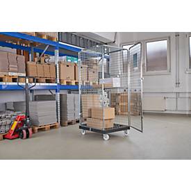 Schäfer Shop Select Rollbox ADB BASICline, 5-seitig, mit Tür & 1 festem Zwischenboden, bis 500 kg, Lenk- & Bockrollen, L 724 x B 815 x H 1810 mm, Stahl & Recycling-HDPE