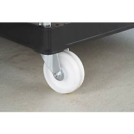 Schäfer Shop Select Rollbox ADB BASICline, 5-seitig, mit Tür & 1 festem Zwischenboden, bis 500 kg, Lenk- & Bockrollen, L 724 x B 815 x H 1810 mm, Stahl & Recycling-HDPE