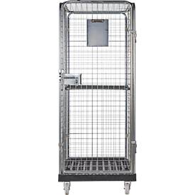 Schäfer Shop Select Rollbox ADB BASICline, 5-seitig, mit Tür & 1 festem Zwischenboden, bis 500 kg, Lenk- & Bockrollen, L 724 x B 815 x H 1810 mm, Stahl & Recycling-HDPE
