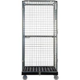Schäfer Shop Select Rollbox ADB BASICline, 5-seitig, mit Tür & 1 festem Zwischenboden, bis 500 kg, Lenk- & Bockrollen, L 724 x B 815 x H 1810 mm, Stahl & Recycling-HDPE
