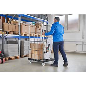 Schäfer Shop Select Rollbox BASICline, 2-seitig, bis 500 kg, Lenk- & Bockrollen, L 724 x B 815 x H 1530 mm, Stahl & Recyling-HDPE