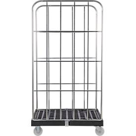 Schäfer Shop Select Rollbox BASICline, 2-seitig, bis 500 kg, Lenk- & Bockrollen, L 724 x B 815 x H 1530 mm, Stahl & Recyling-HDPE