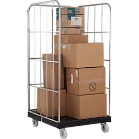 Schäfer Shop Select Rollbox BASICline, 3-seitig, ohne Tür, bis 500 kg, Lenk- & Bockrollen, L 724 x B 827 x H 1530 mm, Stahl & Recycling-HDPE