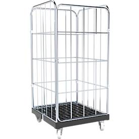 Schäfer Shop Select Rollbox BASICline, 4-seitig, mit 1-teiliger Vorderwandtür, bis 500 kg, Lenk- & Bockrollen, L 724 x B 845 x H 1530 mm, Stahl & Recycling-HDPE