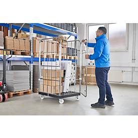 Schäfer Shop Select Rollbox BASICline, 4-seitig, mit 1-teiliger Vorderwandtür, bis 500 kg, Lenk- & Bockrollen, L 724 x B 845 x H 1530 mm, Stahl & Recycling-HDPE