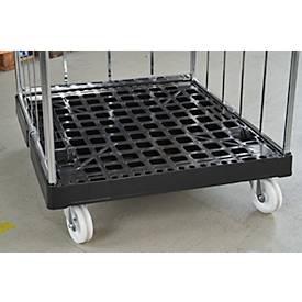 Schäfer Shop Select Rollbox BASICline, 4-seitig, mit 1-teiliger Vorderwandtür, bis 500 kg, Lenk- & Bockrollen, L 724 x B 845 x H 1530 mm, Stahl & Recycling-HDPE