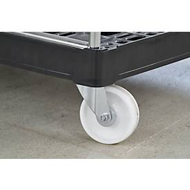 Schäfer Shop Select Rollbox BASICline, 4-seitig, mit 1-teiliger Vorderwandtür, bis 500 kg, Lenk- & Bockrollen, L 724 x B 845 x H 1530 mm, Stahl & Recycling-HDPE