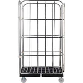 Schäfer Shop Select Rollbox BASICline, 4-seitig, mit 1-teiliger Vorderwandtür, bis 500 kg, Lenk- & Bockrollen, L 724 x B 845 x H 1530 mm, Stahl & Recycling-HDPE