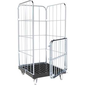 Schäfer Shop Select Rollbox BASICline, 4-seitig, mit 2-teiliger Vorderwandtür, bis 500 kg, Lenk- & Bockrollen, L 724 x B 845 x H 1530 mm, Stahl & Recycling-HDPE