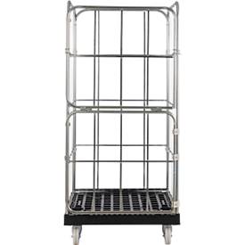 Schäfer Shop Select Rollbox BASICline, 4-seitig, mit 2-teiliger Vorderwandtür, bis 500 kg, Lenk- & Bockrollen, L 724 x B 845 x H 1530 mm, Stahl & Recycling-HDPE