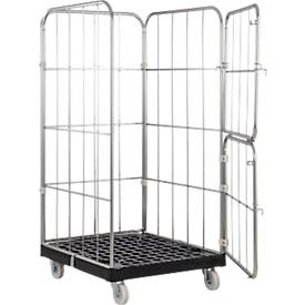 Schäfer Shop Select Rollbox BASICline, 4-seitig, mit 2-teiliger Vorderwandtür, bis 500 kg, Lenk- & Bockrollen, L 724 x B 845 x H 1530 mm, Stahl & Recycling-HDPE