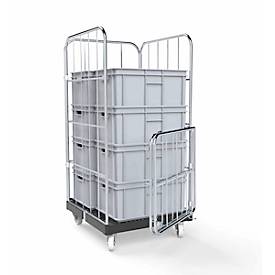 Schäfer Shop Select Rollbox BASICline, 4-seitig, mit 2-teiliger Vorderwandtür, bis 500 kg, Lenk- & Bockrollen, L 724 x B 845 x H 1530 mm, Stahl & Recycling-HDPE