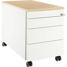 Schäfer Shop Select Rollcontainer 1233, 3 Schubladen, Utensilienauszug, mit Griffnut, weiß/Ahorn-Dekor