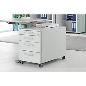 Schäfer Shop Select Rollcontainer 1233, 3 Schübe & 1 Utensilienauszug, abschließbar, Rundgriffe, B 435 x T 765 x H 577 mm, lichtgrau/lichtgrau/lichtgrau