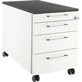 Schäfer Shop Select Rollcontainer 1233, 3 Schübe & 1 Utensilienauszug, Griff eckig, weiß/graphit