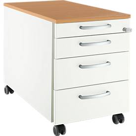 Schäfer Shop Select Rollcontainer 1233, 4 Schübe, Griff rund, weiß/Buche-Dekor